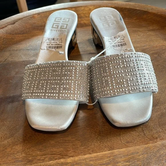 NEW | Givenchy G Cube Silver Embellished Satin Sandal Mule Italian‎ Size 35 - Picture 13 of 15